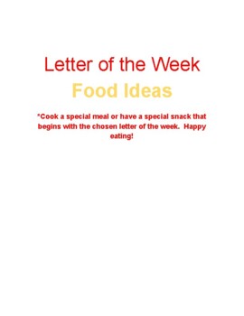 Preview of Letter of the Week Food Ideas