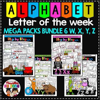 Preview of ALPHABET WORKSHEETS MEGA PACK BUNDLE 6-LETTERS W, X, Y, Z ACTIVITY PACKS