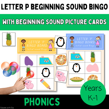 Letter 'p' initial sound bingo by Educate with Ella | TPT