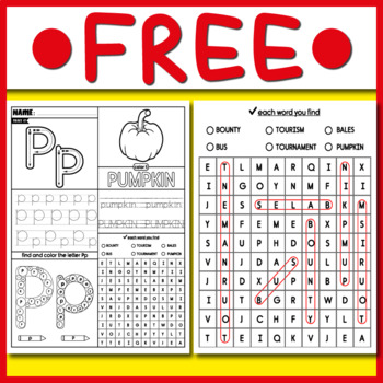 Preview of Letter recognition P | Fall Word Search | Alphabet Handwriting P, PUMPKIN | FREE