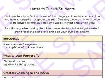 Preview of Letter to Future Students - End of Year ELA Graphic Organizer 