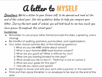 a letter to myself assignment