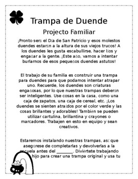 Preview of Letter to Parent: Leprechaun Trap in Spanish