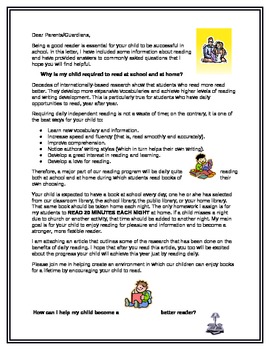 Preview of Letter to Parents About Independent Reading