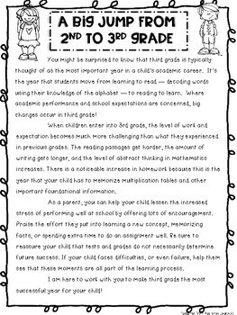 Preview of Letter to Parents - BIG Jump From 2nd to 3rd Grade English and Spanish