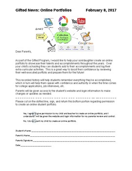 Preview of Letter to Parents - Online Portfolios -EDITABLE