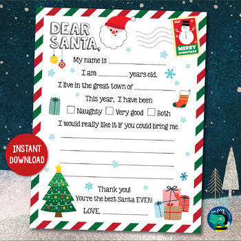 Letter to Santa | Christmas Wish list | Christmas Letter Printable