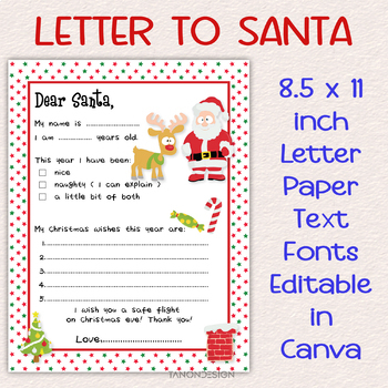 Letter to Santa Claus. Editable in Canva Christmas Writing Activity ...