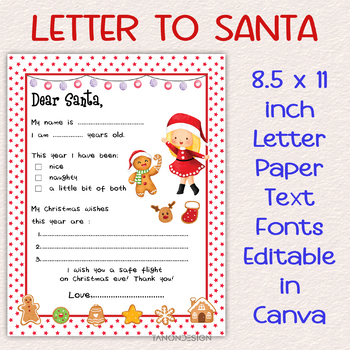 Letter To Santa Claus. Editable In Canva Christmas Writing Activity 