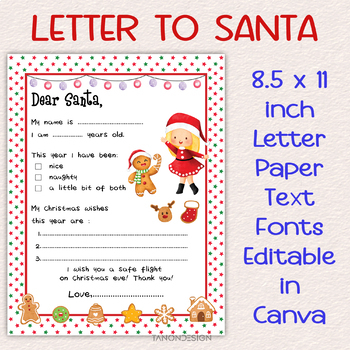 Letter to Santa Claus. Editable in Canva Christmas Writing Activity ...