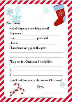 Letter to Santa Fill in the Blank Template - Stockings and Candy Canes