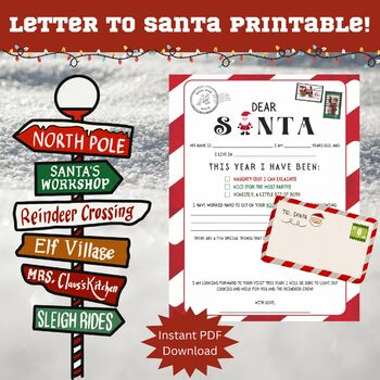 Letter to Santa PRINTABLE / Kids Letter to Santa / Santa Letter | TPT