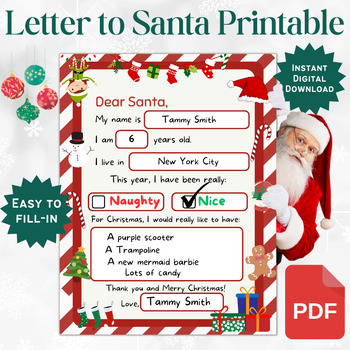 Letter to Santa Printable | Dear Santa Letter | Ready-to-print PDF ...