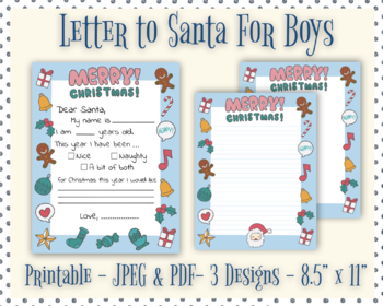 Preview of Letter to Santa for Boys -Christmas Printables