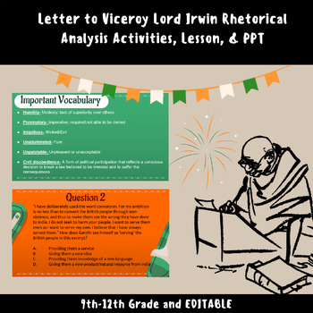 Preview of Letter to Viceroy Lord Irwin Rhetorical Analysis Activities, Lesson, & PPT