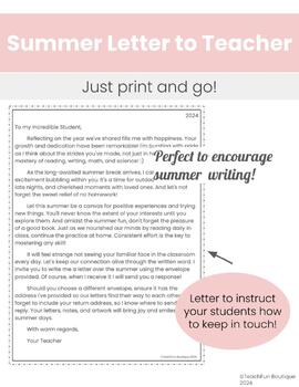 Preview of Letter to Your Teacher: End of Year/Summer Activity