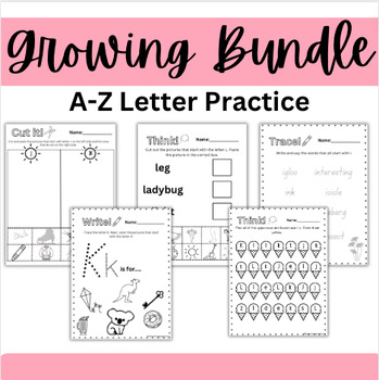 Preview of Letters A-Z Practice Worksheets | Growing Bundle