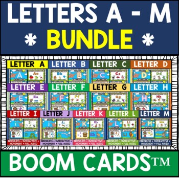 Preview of Letters A to M Alphabet Name and Beginning Sound BOOM CARDS™ Errorless BUNDLE