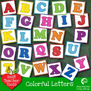 Letters Clipart, Alphabet Clipart, Letter Blocks in Bright Colors AMB-455