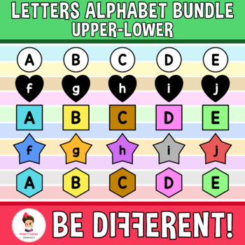 Preview of Rainbow Alphabet Letter Tiles Clipart Uppercase Lowercase 2D Shapes Bundle