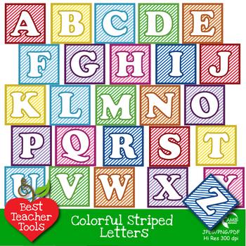 Preview of Clipart, Alphabet Blocks Clip art, Striped Blocks in Bright Colors AMB-465