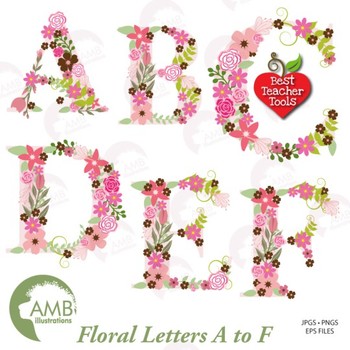 Letters Clipart, Pink Floral Floral Letters Clipart, BUNDLE A to Z AMB-1642