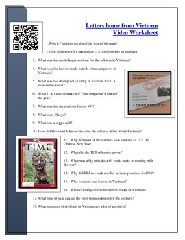Preview of BYOD Assignment - Letters Home from Vietnam video worksheet - QR Link