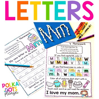 Letters Homework Worksheets & Alphabet Activities by Polka Dots Please