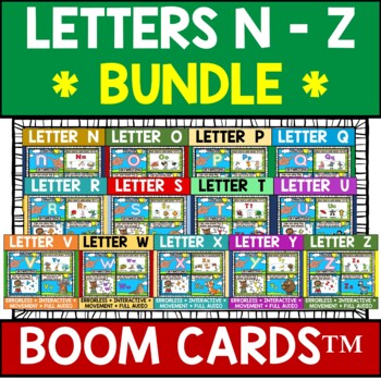 Preview of Letters N to Z Alphabet Name and Beginning Sound BOOM CARDS™ Errorless BUNDLE 
