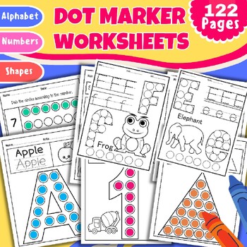 Preview of Letters, Numbers and Shapes Dot Marker Worksheets For Preschoolers – Printable