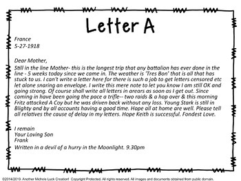 world war 1 trench letter assignment