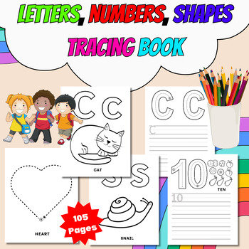 Preview of Letters, numbers, shapes Tracing & Coloring Book for Toddlers & Preschoolers