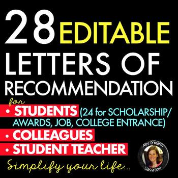 Preview of Letters of Recommendation for College, Scholarships, Awards, Teaching