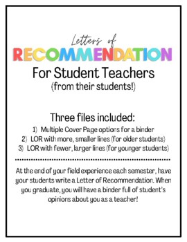 Preview of Letters of Recommendations for Student Teachers