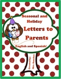 Letters to Parents in English and Spanish Seasonal and Holiday