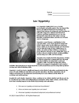 Preview of Lev Vygotsky Worksheet
