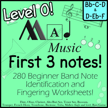 Preview of Level 0! Beginner Band "Mad Music":Full Band Bundle! 280 Worksheets w/Fingerings