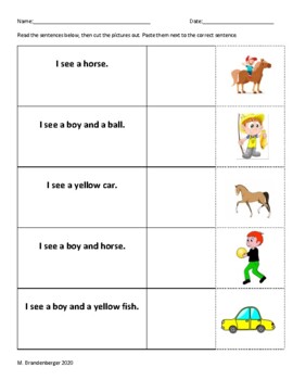 Level 1 Edmark Set A Sentence Match Worksheets Distance Learning