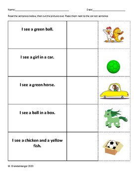 Level 1 Edmark Set B Sentence Match Worksheets Distance Learning