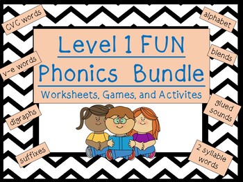 Preview of Level 1 FUN phonics bundle: activities, games, worksheets