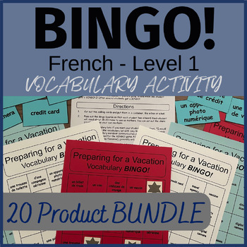 Preview of 20 FRENCH 1 Vocabulary BINGO! Game BUNDLE