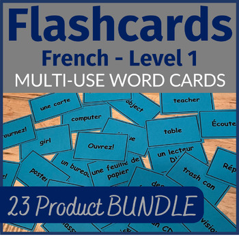 Preview of 23 FRENCH 1 Vocabulary Flashcards BUNDLE - Multi-Use Flashcards / Word Cards