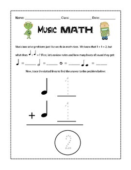 Preview of Beginning Music Math Worksheet