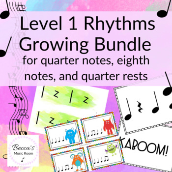 Preview of Level 1 Rhythms BUNDLE 1 for quarter notes and rests and eighth notes