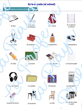 Preview of Level 1 Spanish En la escuela (School Unit) - 3 Visual vocabulary lists