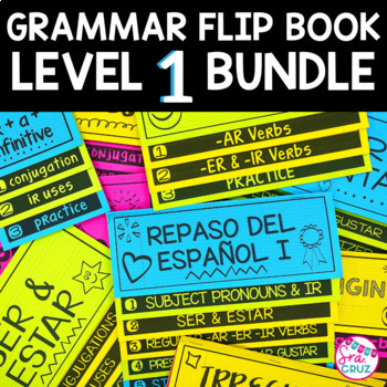 Preview of Level 1 Spanish Grammar Flip Books Bundle with DIGITAL options for Google Slides