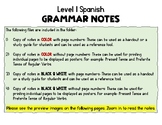 Level 1 Spanish Grammar Notes & Posters