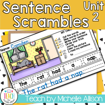 Preview of Sentence Scramble - Sight Word Practice & CVC Word Worksheets Word Work Centers