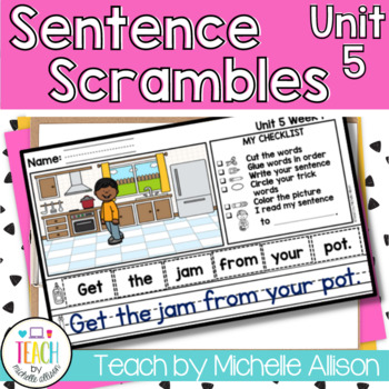 Preview of Sentence Scramble - Glued Sounds Worksheet & Sight Word Practice