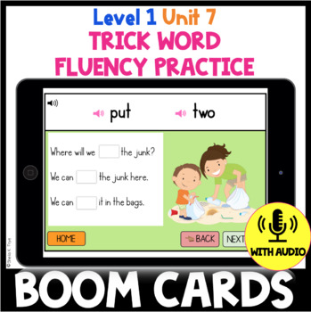 Preview of Level 1 Unit 7 Trick Word Fluency Practice BOOM CARDS™ Decodable Text